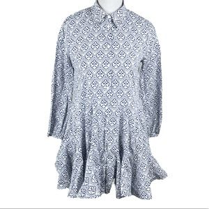 Zara Ruffle Printed Button Down Mini Dress Blue White Size Small